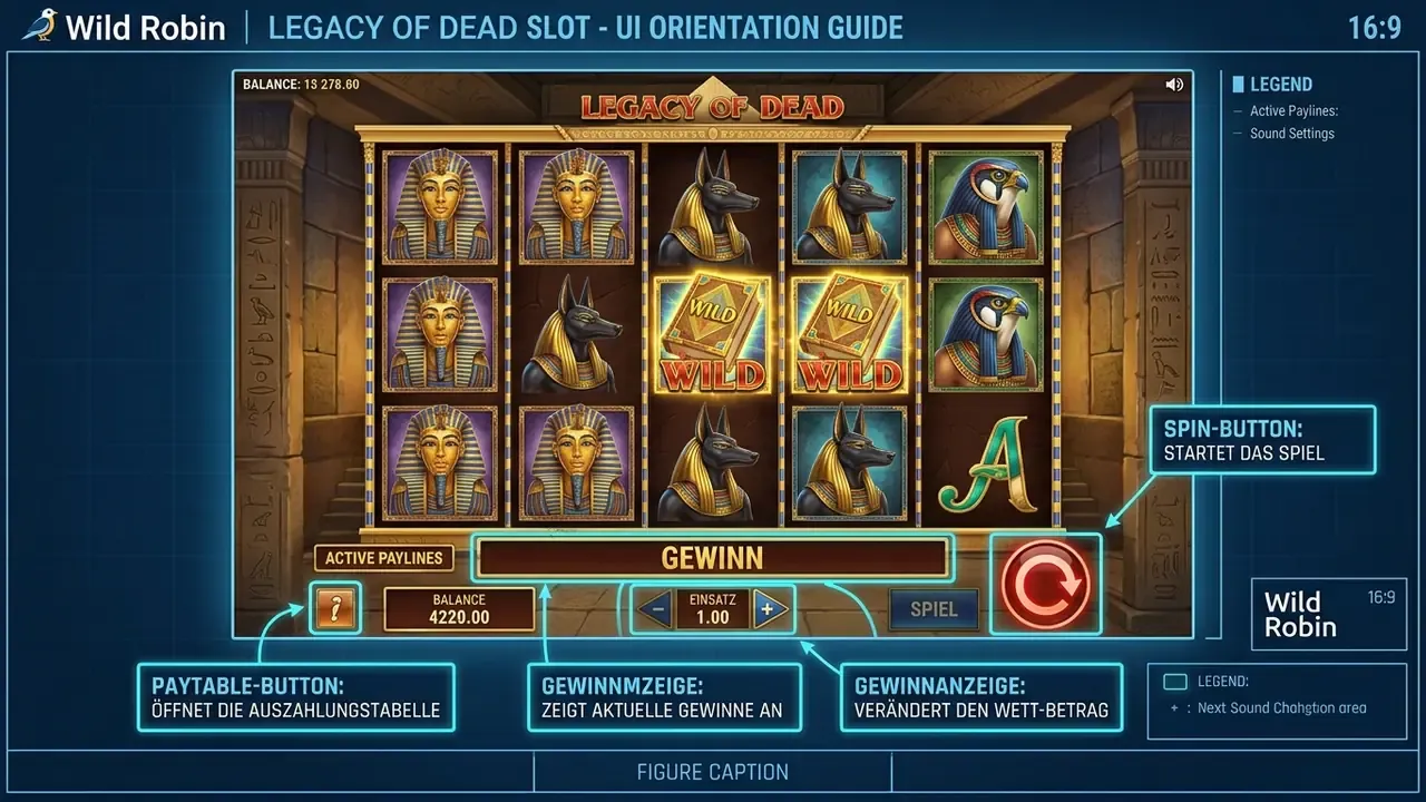 Legacy of Dead Slot online spielen Benutzeroberfläche