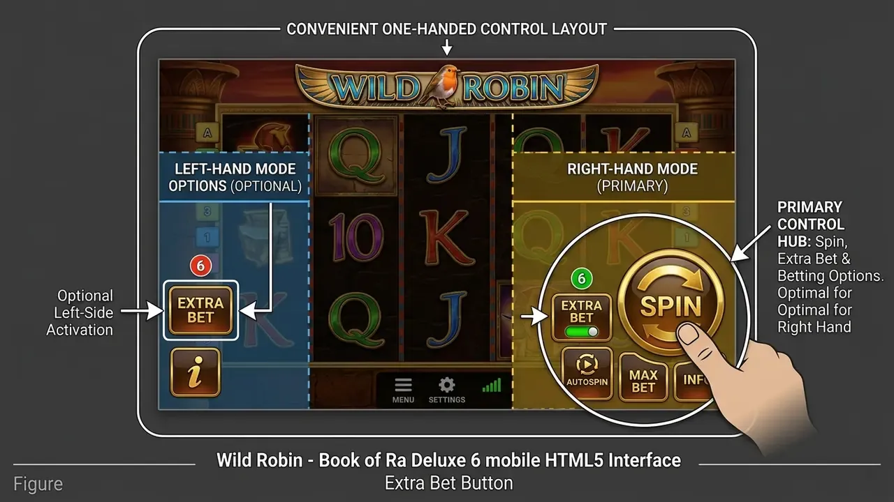 Book of Ra Deluxe 6 mobile HTML5 Interface Extra Bet Button